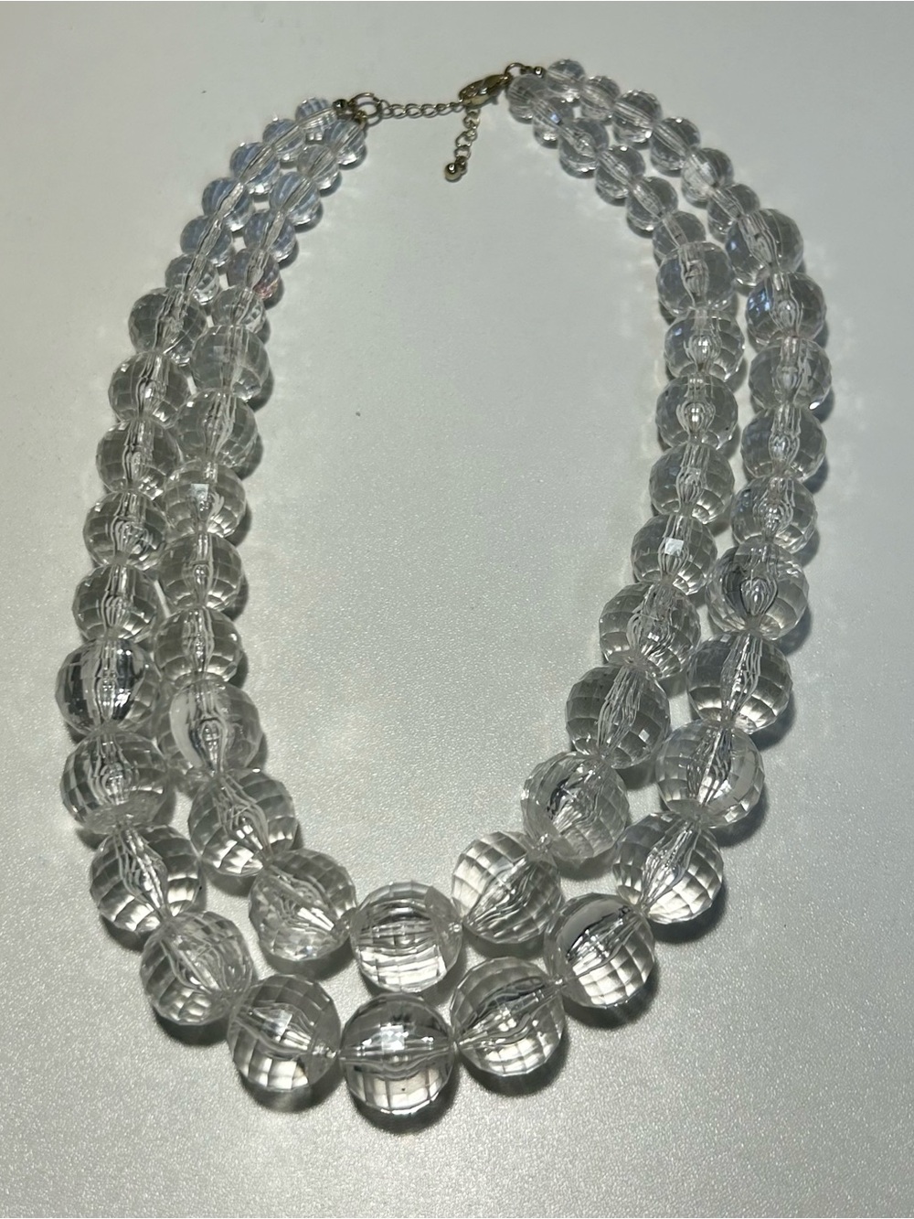 Clear Crystal Bead Double Strand Statement Necklace Transparent Chunky Art deco